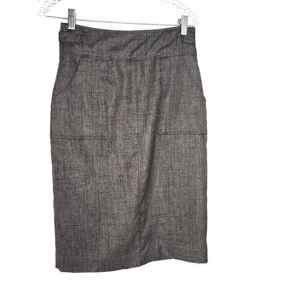 Halogen Dark Brown Nautical Plaid Midi Pencil Modest Career Skirt - Picture 1 of 8